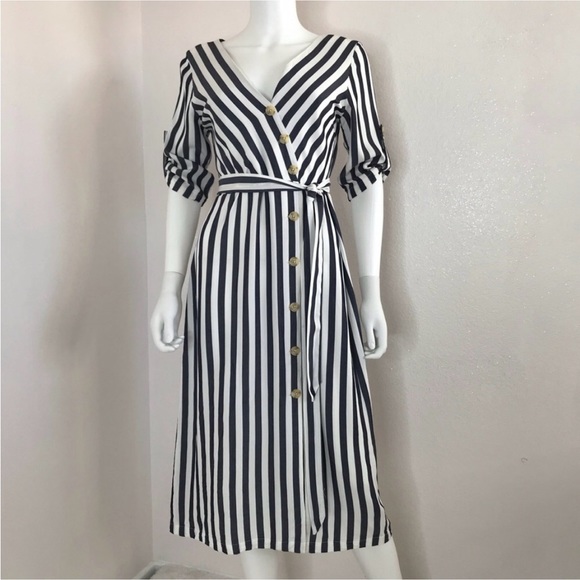 BB DAKOTA 4 Set Sail Stripe Midi Dress In Navy - Picture 4 of 16